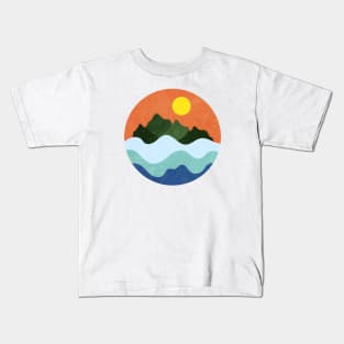 Minimalist Abstract Nature Art #18 Warm Waves and Mountains Kids T-Shirt